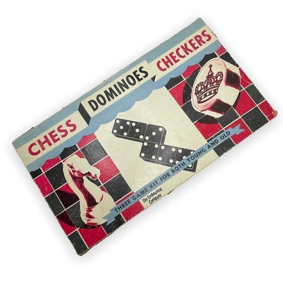Vintage Chess Dominoes Checkers Three Game Kit by The Embossing Company Albany - Picture 3 of 16
